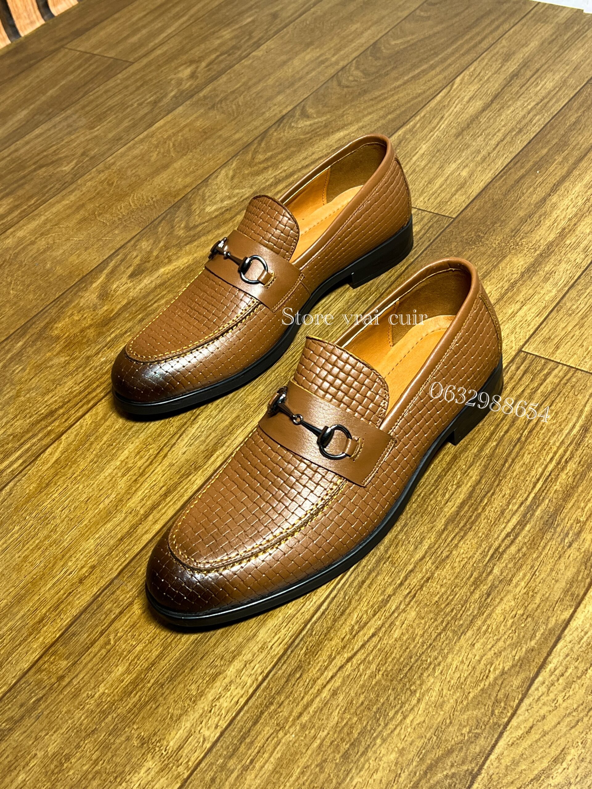 Réf : 162 cuir noir tressé & marron taba tressé