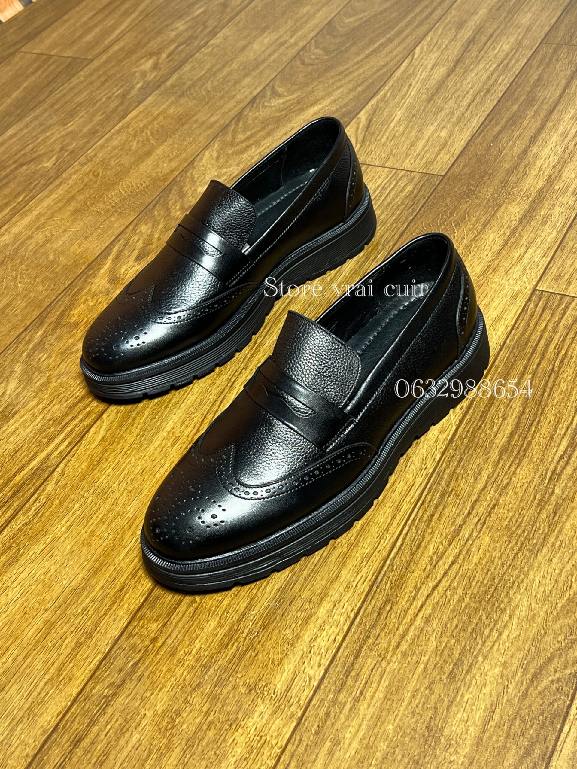 Réf : 338 cuir noir & marron foncé